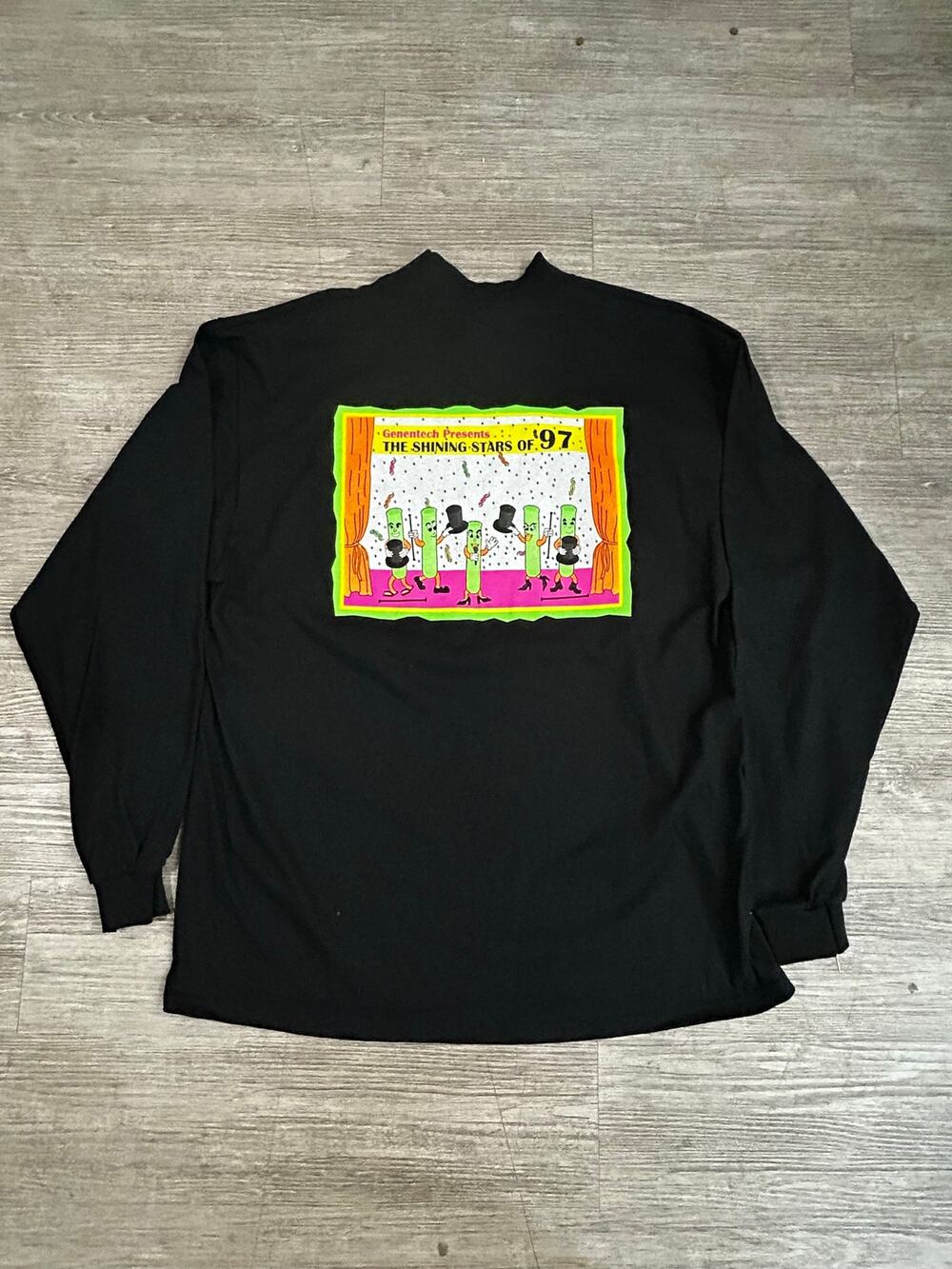 Vintage 1997 Genentech Gen Nexpo Long Sleeve Shirt XL Black USA Made Promo Tee